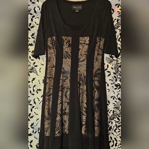Connected Apparel Dress Short Sleeve A Line Swing Dress Black/Brown Women's 8